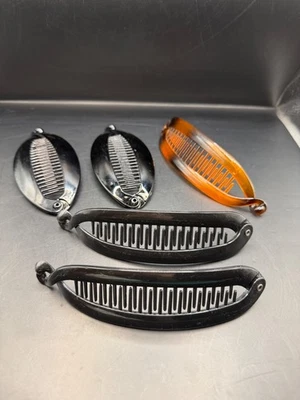 老式 90 年代香蕉发夹大量塑料黑色龟发夹 Y2K 复古 — 第 1/4 张图片