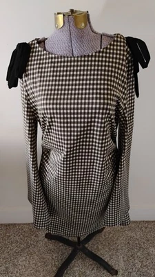 Vestido de sidra MCM para mujer marrón tejido años 70 guinga retro estilo MOD mangas campana XL Foto 1 de 4