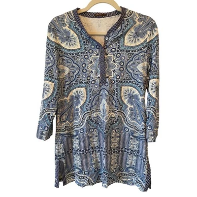 Топ туника J.McLaughlin размер M Biscayne Catalina ткань синий пейсли рукав 3/4 - Изображение 1 из 4