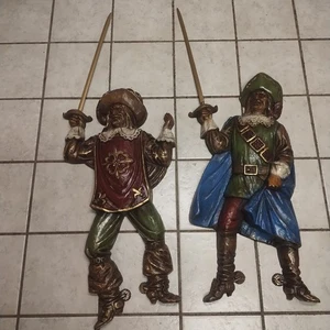 2 Hollywood Regency Burwood Products 3 Musketeer Wall Figure - Picture 1 of 3