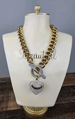 Juicy Couture Oversized Pave Heart Toggle Necklace Chocker Y2K - Image 1 of 4