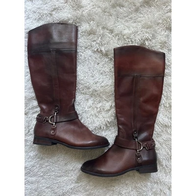 NUEVO CON ETIQUETAS Alex Marie Marrón Coñac Cuero Botas de Montar Hasta la Rodilla Cuero 8.5 8 1/2 Foto 1 de 4