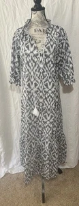Maxi Vestido Para Mujer Patrón Noracora Gris Y Blanco Con Borlas Mediano - Imagen 1 de 8