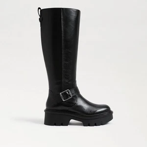 Sam Edelman Carter Black Leather Buckle Detailed Wide Calf Knee High Boots - Picture 1 of 6