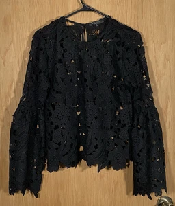 Romeo + Juliet Couture Black Lace Top Bell Sleeve WhimsiGoth Boho Romantic Sz S - Picture 1 of 9