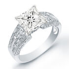 2.93Ct Princess Cut Diamond  Engagement Ring W Baguettes N Micro Pave F/Vs2 Gia
