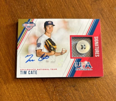 Tim Cate 2018 USA Baseball Game Button Patch Auto #23 UConn Nationals /8 - Image 1 of 2