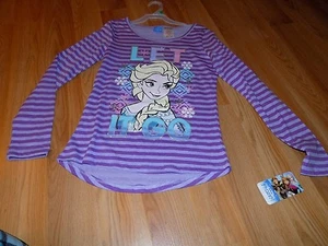 Size XL 14-16 Disney Frozen Queen Elsa Purple Striped L/S High Low Shirt Top - Picture 1 of 4