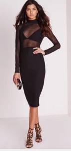 Tall Long Sleeve Mesh Midi Dress Black - Size 10 - Picture 1 of 2