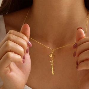 Geburt Blumen Halsketten Name personalisiert Anhänger Gold Silber Geschenk Weihnachten Mama - Bild 1 von 29