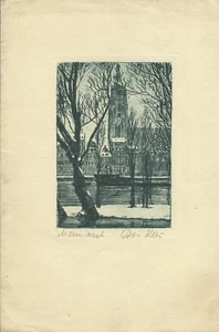 Alte Original Radierung Kirche Signiert - Architektur - Picture 1 of 2
