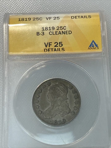 1819 capped bust quarter B3 ANACS VF 25 details Cover