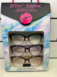 BETSEY JOHNSON 3 Pair Reading Glasses CAT EYE Tortoise Purple Blue 1.50 New - Picture 1 of 2