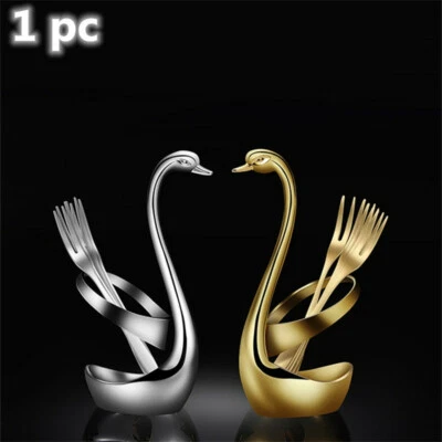 Swan Stainless Steel Dinnerware Set Base Holder Storage Organizer Bar Decor - Image 1 of 4