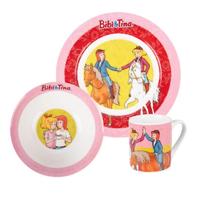 Bibi & Tina Frühstücksset - Pferde Kinder 3-tlg. Teller Schale & Tasse Porzellan - Bild 1 von 4