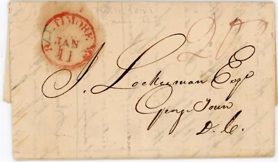 STAMPLESS-BALTIMORE MD.(D. High)(Baltimore County)MARYLAND-JAN/11(RED)1821(datel - Image 1 of 4