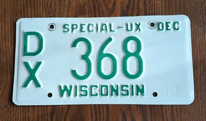 Abgelaufen 1992 Wisconsin Nummernschild Spezial - UX #DX 368 - Bild 1 von 5