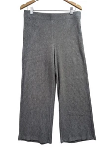 LOFT Wide Leg Pants Womens M Gray Rib Knit Pull On Elastic Waist Career Casual - Picture 1 of 9