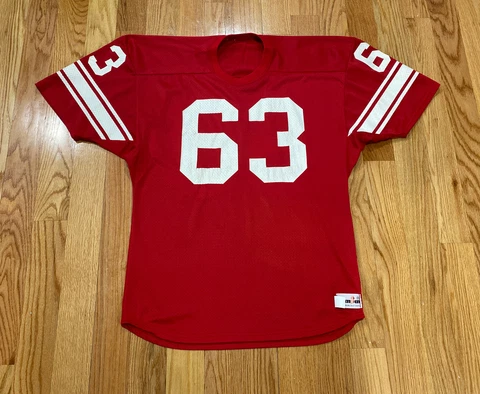Vintage 80s Spanjian Wisconsin Badgers Football Jersey # 63 sz 44 Large USA Made Cover