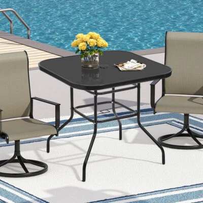 Schwarz Balkontisch Gartentisch Glastisch Bistrotisch mit Metallrahmen 80x72cm - Bild 1 von 4