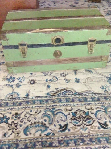 Antique Green & Wood Slat Metal Steamer Trunk Cover