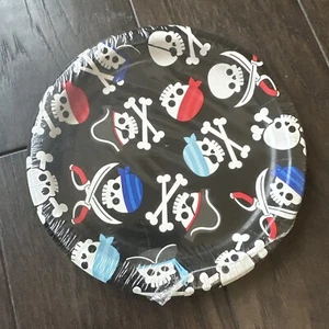 Pirate Skull & Bones Pattern Birthday Party 6 7/8” Dessert Paper Plates Set of 8 - Picture 1 of 2