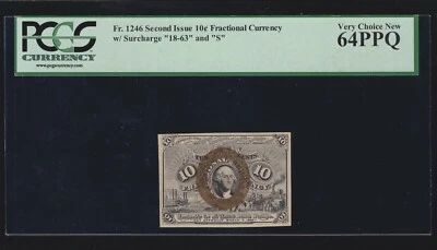 US 10c Fractional Currency 2nd Issue 18-63-S FR 1246 PCGS 64 PPQ Ch CU (-003) - Image 1 of 2