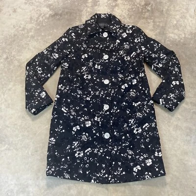 Carlisle Collection Trench Coat Women Sz 8 Black Floral Pockets Chic Button Up - Image 1 of 4