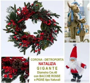 CORONA GIGANTE FESTONE GHIRLANDA NATALE PIGNE e BACCHE Diametro Cm.40 Max 5758 - Picture 1 of 1