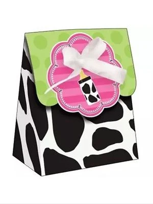 Suministros de fiesta para baby shower estampado de vaca niña Favor bolsas cajas 12ct. Foto 1 de 2