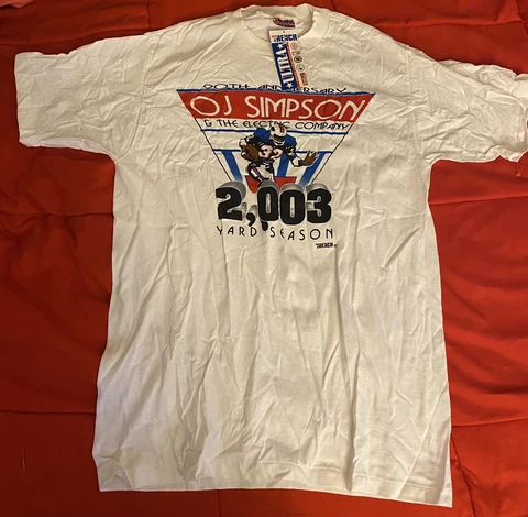 Vintage Buffalo Bills OJ Simpson 2003 Yard Anniversary T-Shirt L Rare Old 1993 Cover