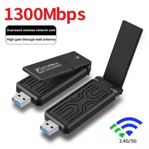 USB WiFi Adapter for PC, AC1300 USB WiFi Dongle Supports Windows 11/10/XP/8/7 - Picture 1 of 11