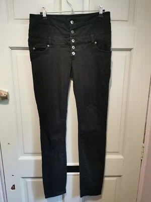 JEANS RAINBOW Button Fly High Waist Black SIZE 36EURO 10 UK - Image 1 of 4