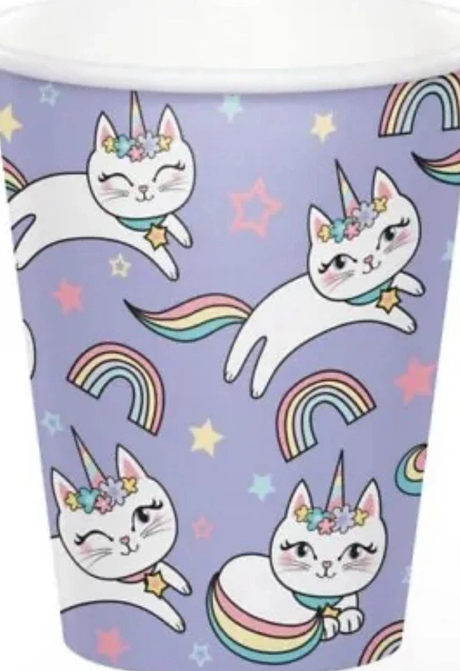 Sassy Caticorn 9 oz Hot/Cold Cups 8 Pack Paper Cat Party Tableware Supplies - Image 1 of 1