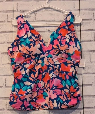 Изюм изгиб женщин размер 16 Вт плавать верхний танкини синий оранжевый цветочный с подкладкой новый с Ярлыками - Изображение 1 из 4