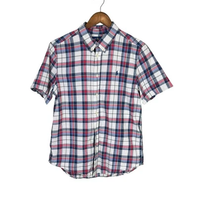 Ralph Lauren Youth 男孩 XL 红色白色蓝色格子短袖纽扣衬衫 — 第 1/4 张图片