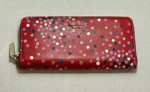 Kate Spade Laurel Way Fiesta Punkte umlaufender Reißverschluss Leder Geldbörse 7,5” x 3,5” - Bild 1 von 3