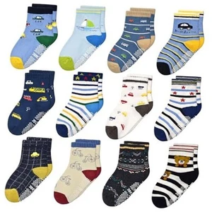 Non Slip Kids Toddler Socks with Gripper 12 Pairs Anti Skid Boys Girls Socks - Picture 1 of 8