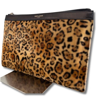 Bolso clutch Saint Laurent cuero leopardo fieltro amarillo negro 15,5 x 24,5 x 1,5 NNCh59 Foto 1 de 4
