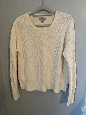 BASS Women’s XXL Cable Knit Sweater Long Sleeve Crew Neck Pullover Ivory Cream - Image 1 of 4