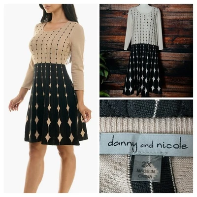 Vestido Danny And Nicole Talla Grande 2X Suéter Tejido Estampado Argyle Manga 3/4 $89 Nuevo con Etiquetas Foto 1 de 4