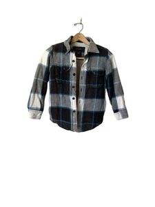 Gap Kids Flannel Black Blue Sz M Fleece Lined Jacket Button Shacket K6 - Picture 1 of 5