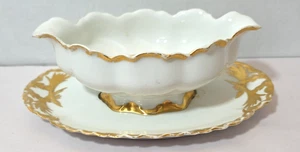 Haviland Limoges Heavy Gold Gilt Gravy Boat with Underplate Vintage Antique - Picture 1 of 10