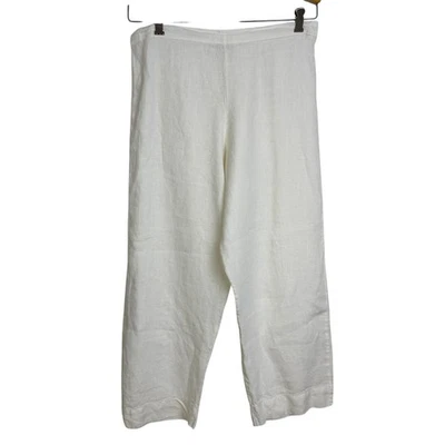 Pantalones Bryn Walker Mujer Medianos Blanco Lino Pull ON Elástico Ancho Corte EE. UU. 24" Foto 1 de 4