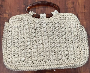 Vintage Lucite/Plastic Handle Straw Macrame Purse - Hong Kong - Picture 1 of 7