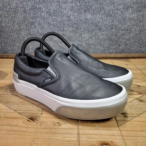 Vans Women's 9 Slip On Stacked Leather Platform Shoes, Black, White & Grey - Picture 1 of 11