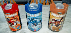 Vintage Lego Bionicle sets 8742, 8743 and 8745, with canisters - good condition