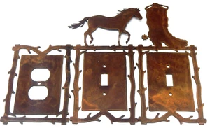 (3 Western Rusted Metal Patina Large Switch Plates/Outlet Covers Montana Artisan - Picture 1 of 5