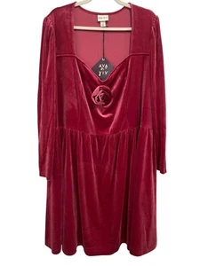 Ava and Viv Urlaub Langarm Rosette Midi A Linie Kleid Übergröße 3X Party NEU - Bild 1 von 13