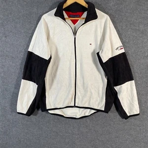 Tommy Hilfiger Jacket Mens M Black White Bomber Fleece Preppy Prep Ivy Flag A1 - Picture 1 of 13